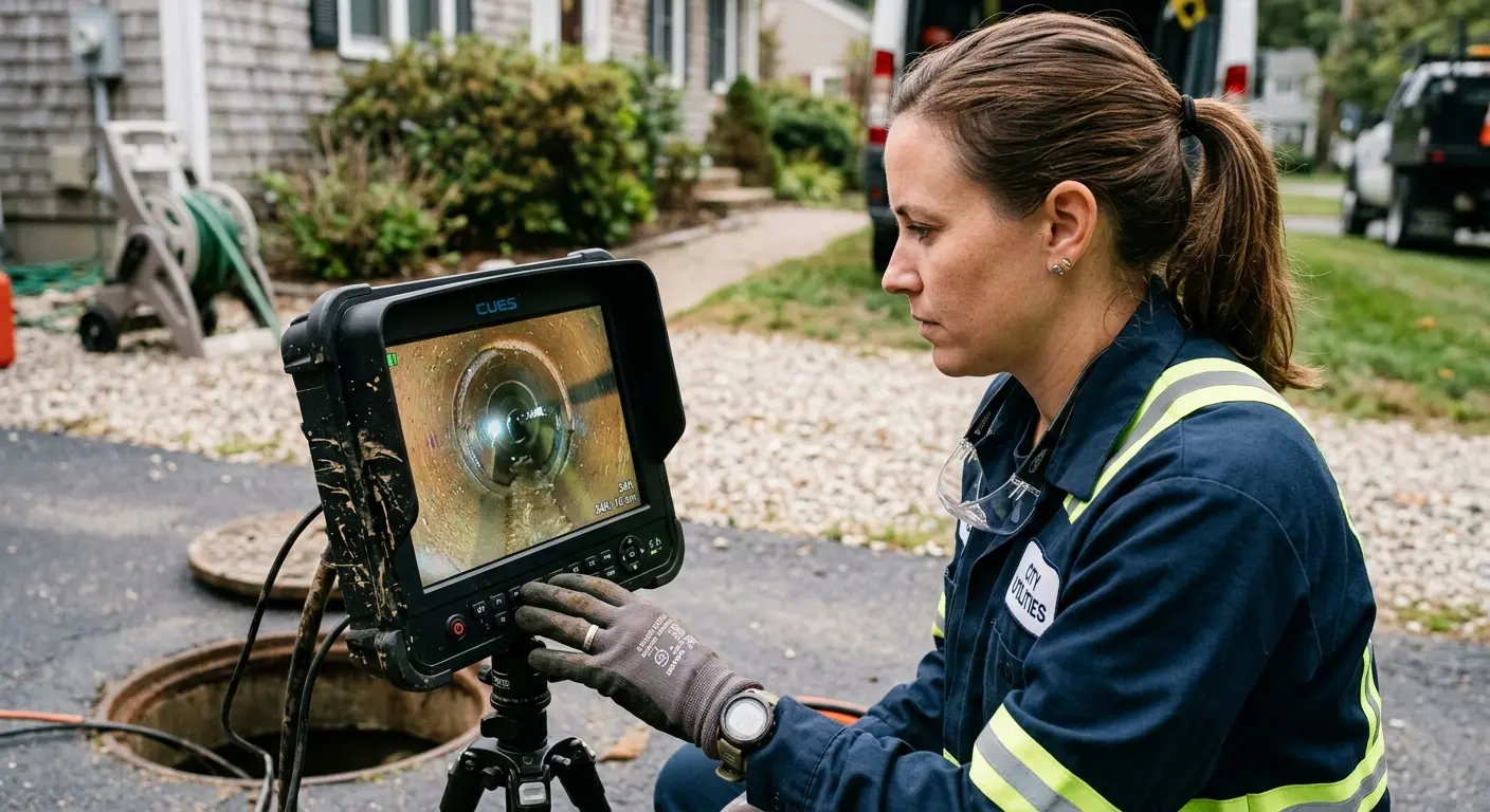 Technician reviewing sewer camera inspection footage in Incline Village